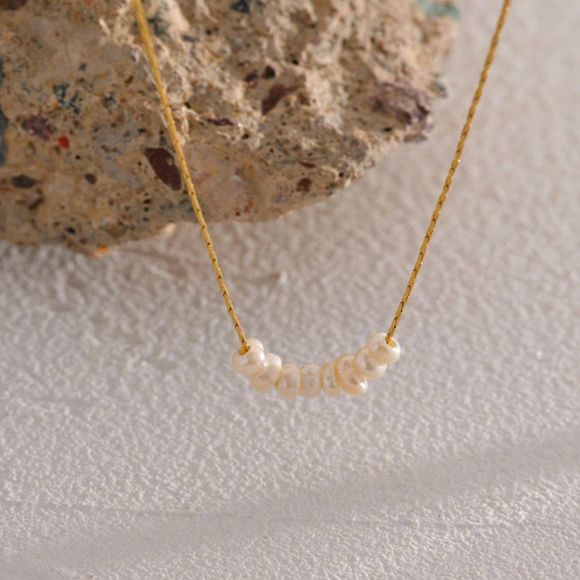 Delicate Seed Pearl Beaded Gold Necklace - Picture 6 of 13